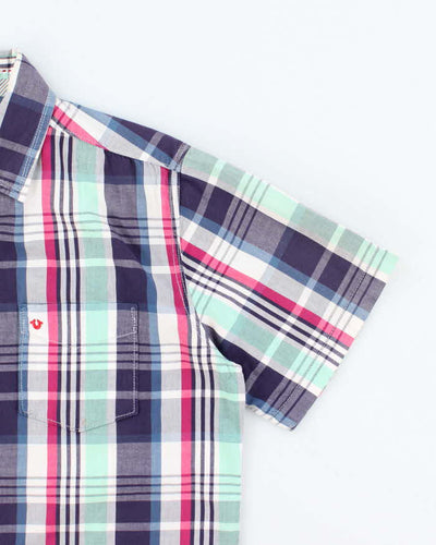 Vintage Y2k 00s True Religion Check Short Sleeve Shirt - L