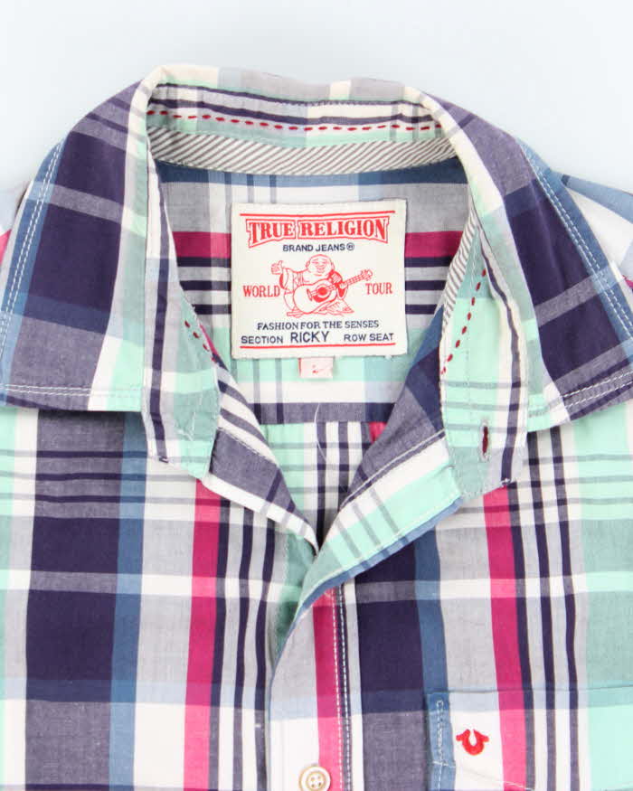 Vintage Y2k 00s True Religion Check Short Sleeve Shirt - L