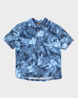 Vintage 2000s Island Retreat Blue Hibiscus Hawaiian Shirt - L