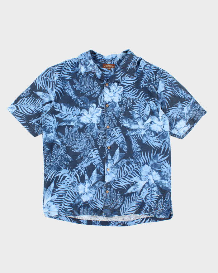 Vintage 2000s Island Retreat Blue Hibiscus Hawaiian Shirt - L