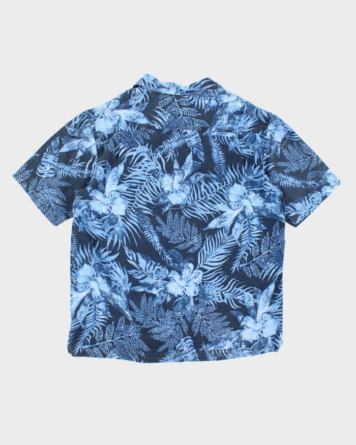 Vintage 2000s Island Retreat Blue Hibiscus Hawaiian Shirt - L