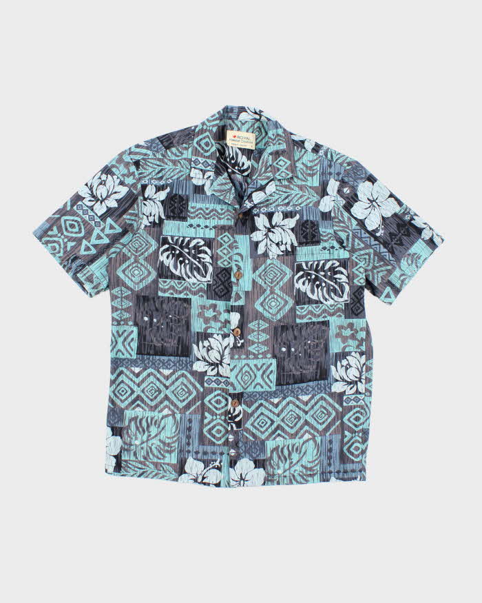 Vintage 90s Royal Hawaiian Blue Hibiscus Hawaiian Shirt - S