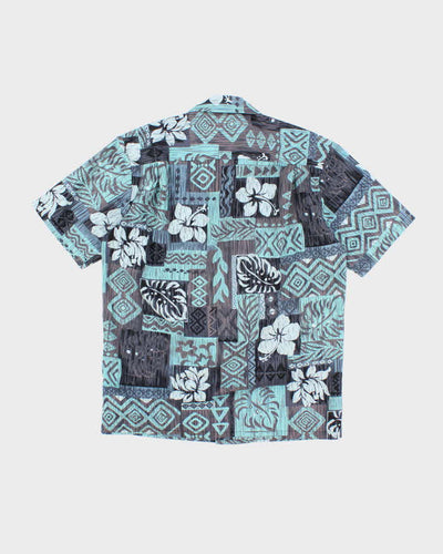 Vintage 90s Royal Hawaiian Blue Hibiscus Hawaiian Shirt - S