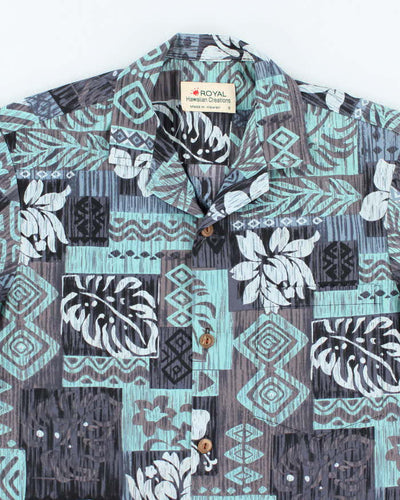 Vintage 90s Royal Hawaiian Blue Hibiscus Hawaiian Shirt - S