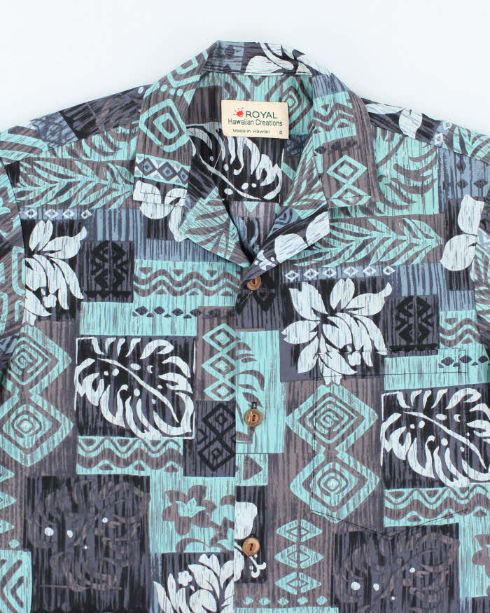 Vintage 90s Royal Hawaiian Blue Hibiscus Hawaiian Shirt - S