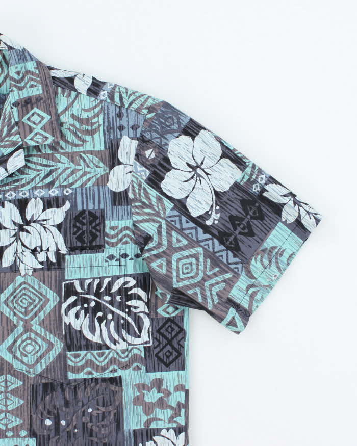 Vintage 90s Royal Hawaiian Blue Hibiscus Hawaiian Shirt - S