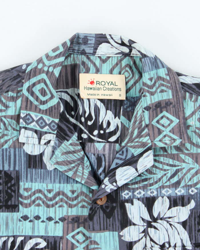 Vintage 90s Royal Hawaiian Blue Hibiscus Hawaiian Shirt - S