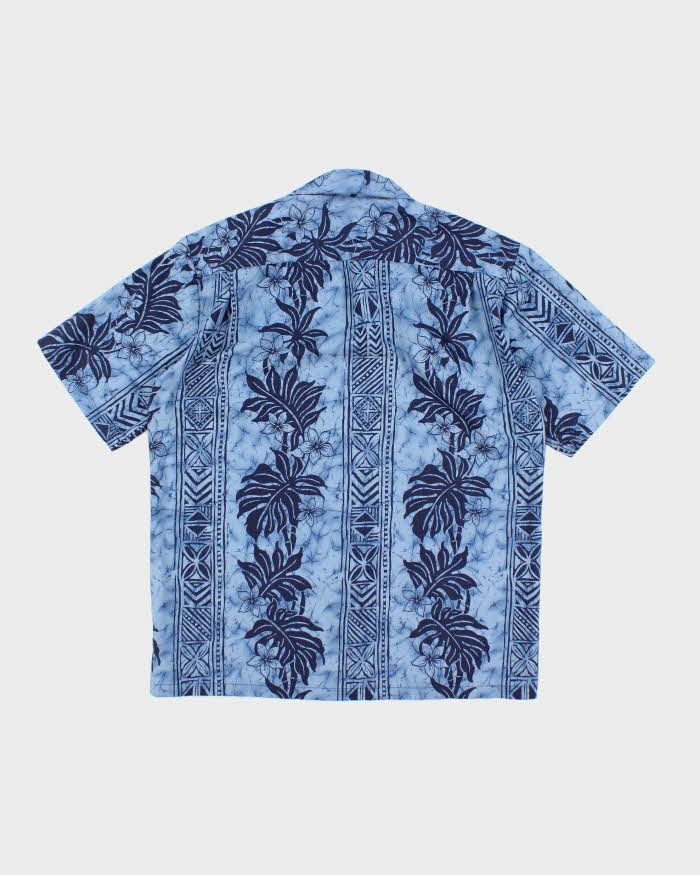 Vintage 90s Hilo Hatties Blue Pattern Hawaiian Shirt - M