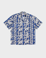 Vintage 90s Blue Hibiscus Pattern Hawaiian Shirt - L