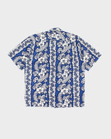 Vintage 90s Blue Hibiscus Pattern Hawaiian Shirt - L