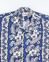 Vintage 90s Blue Hibiscus Pattern Hawaiian Shirt - L