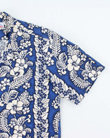 Vintage 90s Blue Hibiscus Pattern Hawaiian Shirt - L