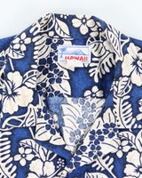 Vintage 90s Blue Hibiscus Pattern Hawaiian Shirt - L