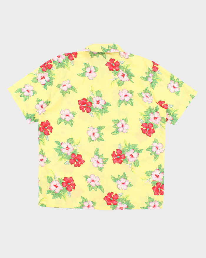 Vintage 2000s Obey Yellow Hibiscus Flower Pattern Hawaiian Shirt - L