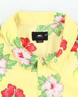 Vintage 2000s Obey Yellow Hibiscus Flower Pattern Hawaiian Shirt - L