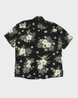 Vintage 90s Black Hibiscus Flower Pattern Hawaiian Shirt - M