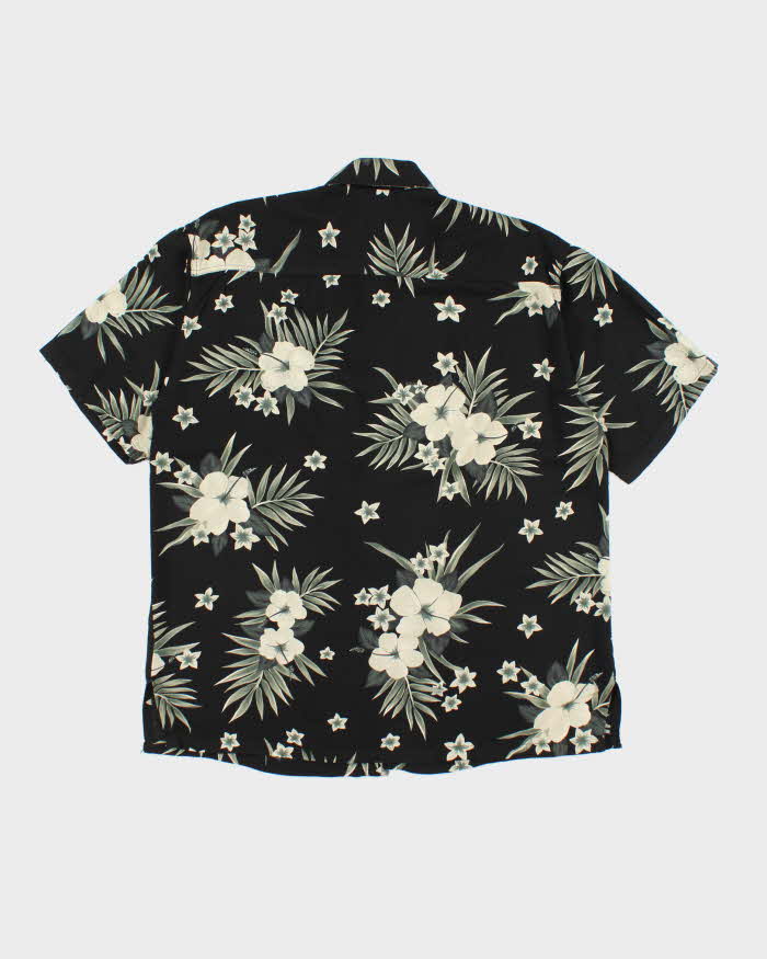 Vintage 90s Black Hibiscus Flower Pattern Hawaiian Shirt - M
