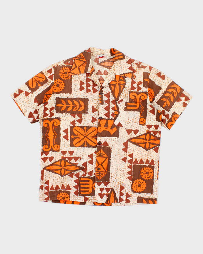 Kilauea Brown and Orange Pattern Hawaiian Shirt - S