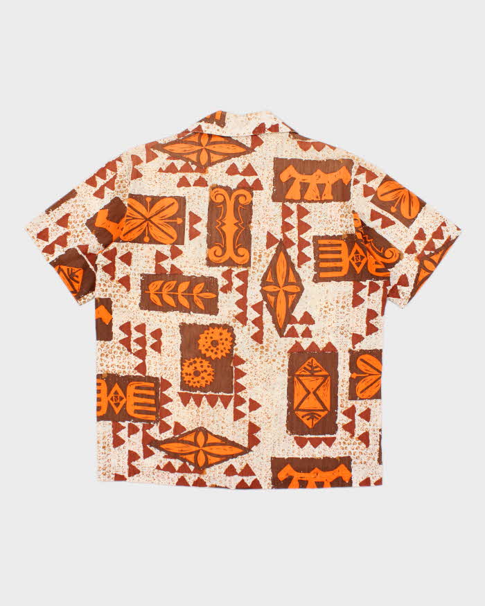 Kilauea Brown and Orange Pattern Hawaiian Shirt - S