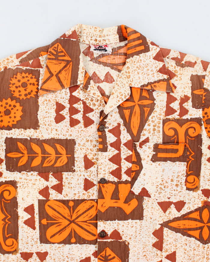 Kilauea Brown and Orange Pattern Hawaiian Shirt - S