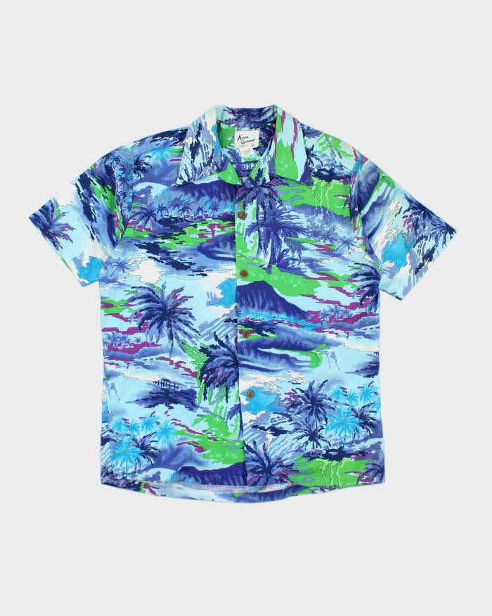 Kona Sportswear Blue Beach Pattern Hawaiian Shirt - L