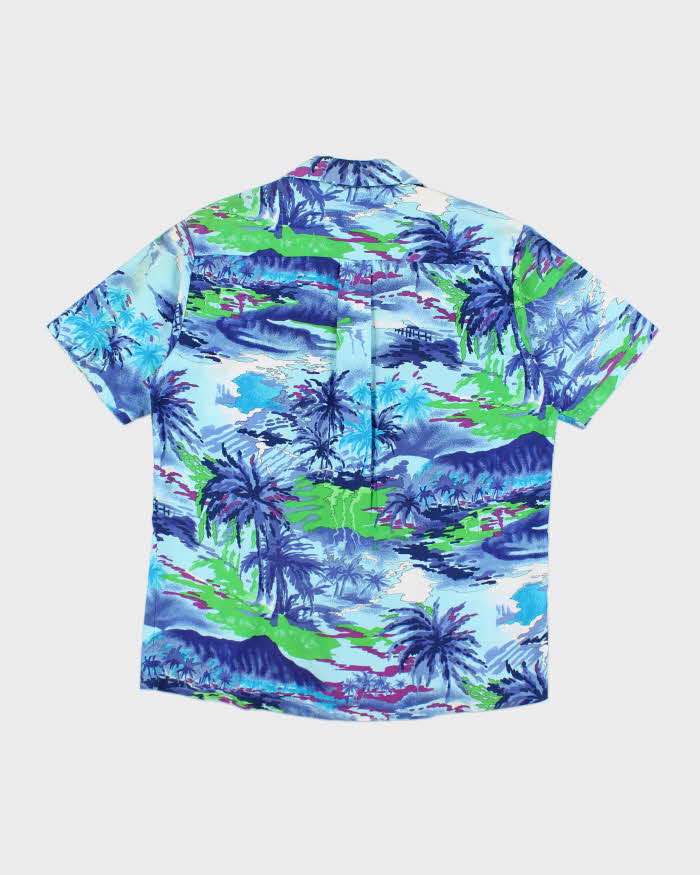 Kona Sportswear Blue Beach Pattern Hawaiian Shirt - L