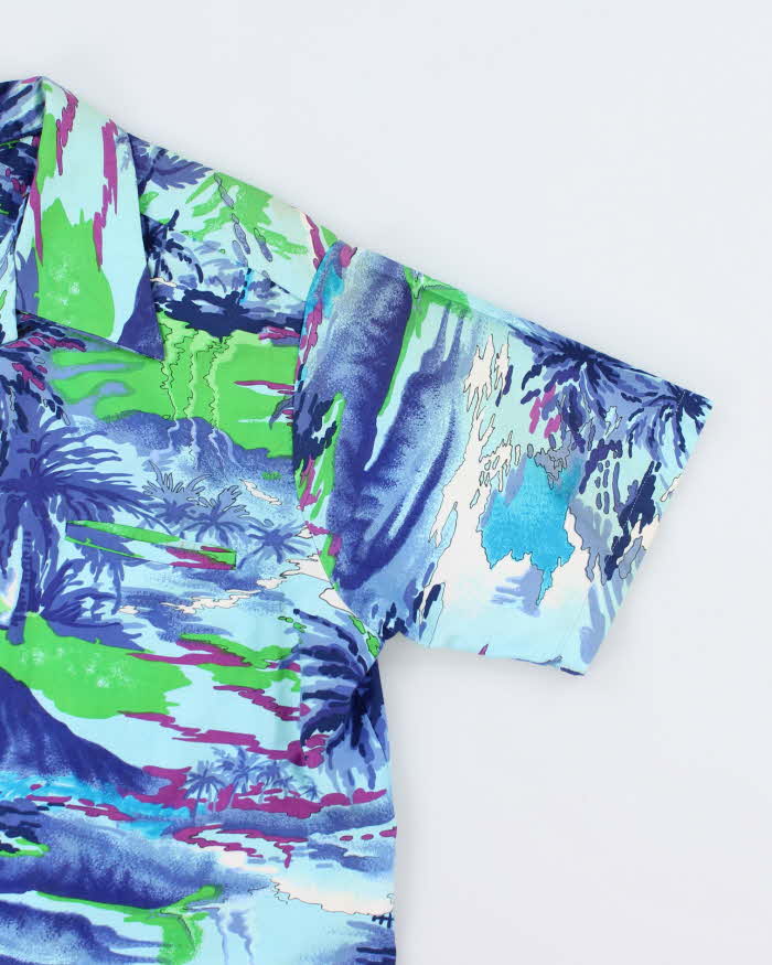 Kona Sportswear Blue Beach Pattern Hawaiian Shirt - L