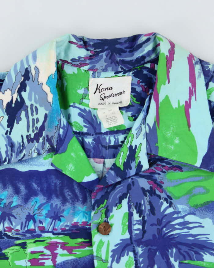 Kona Sportswear Blue Beach Pattern Hawaiian Shirt - L