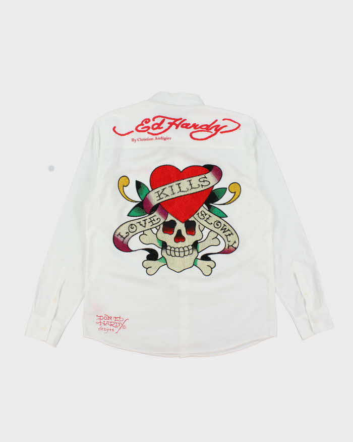 Vintage Y2K Ed Hardy Graphic Print Long-sleeved Shirt - L