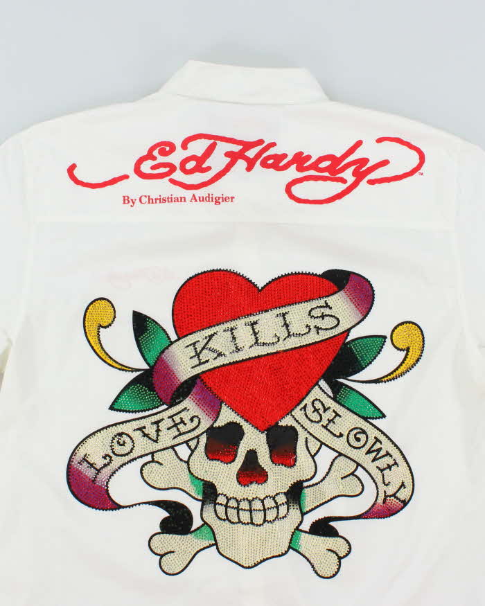 Vintage Y2K Ed Hardy Graphic Print Long-sleeved Shirt - L