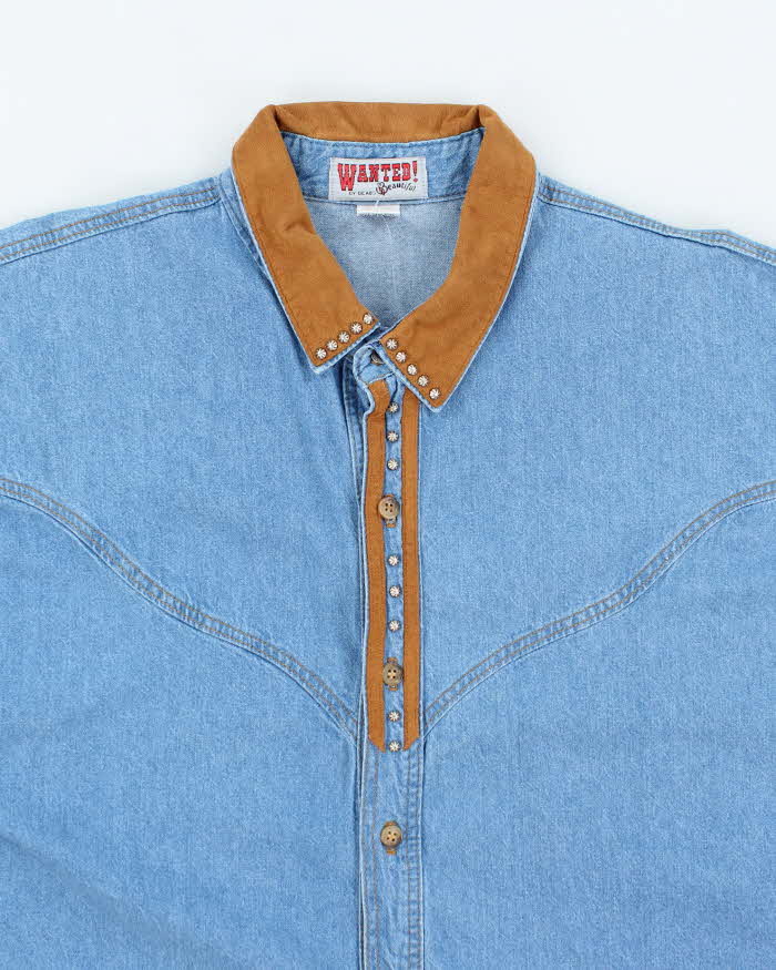 Vintage 90's Beads Beautiful Denim Western Style Long Sleeve Shirt - XL
