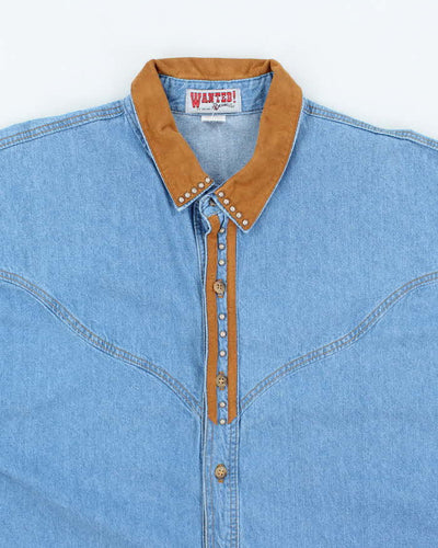 Vintage 90's Beads Beautiful Denim Western Style Long Sleeve Shirt - XL