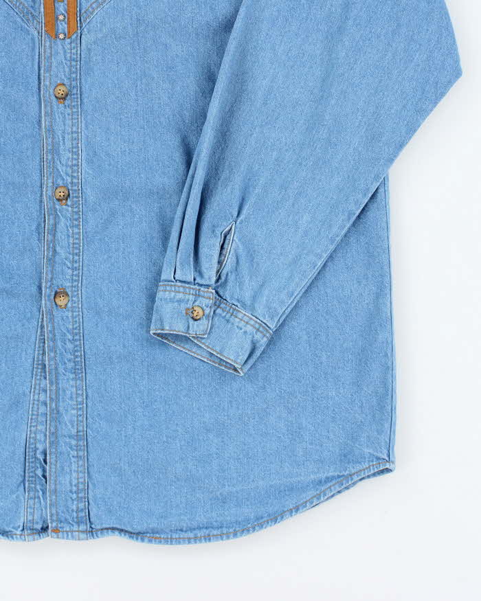 Vintage 90's Beads Beautiful Denim Western Style Long Sleeve Shirt - XL