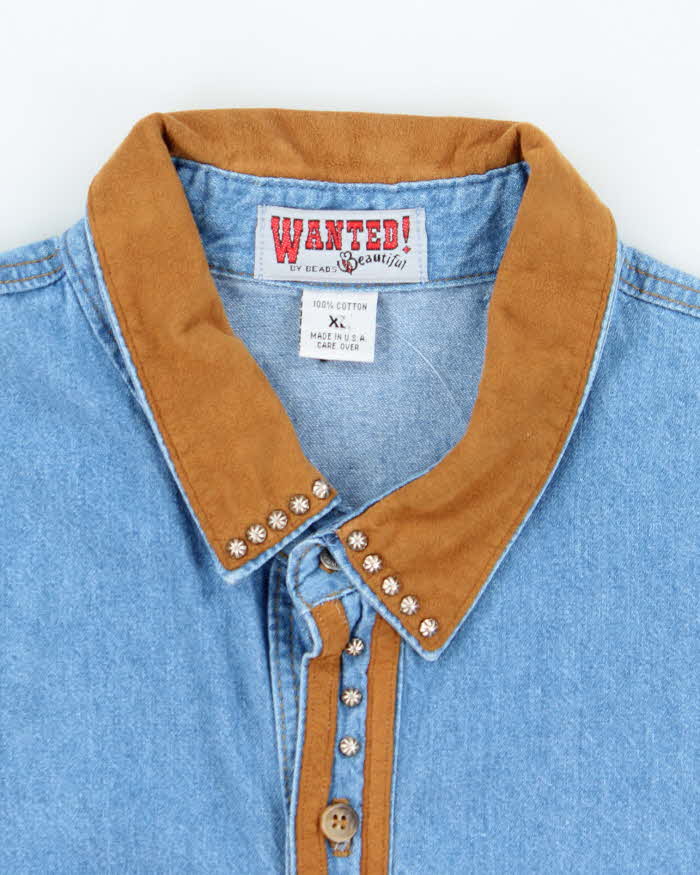 Vintage 90's Beads Beautiful Denim Western Style Long Sleeve Shirt - XL
