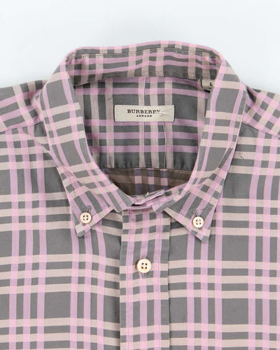 Vintage Burberry Pink Striped Long Sleeve Shirt - L