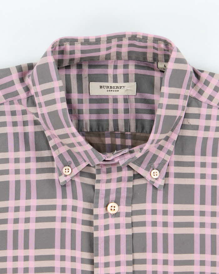 Vintage Burberry Pink Striped Long Sleeve Shirt - L