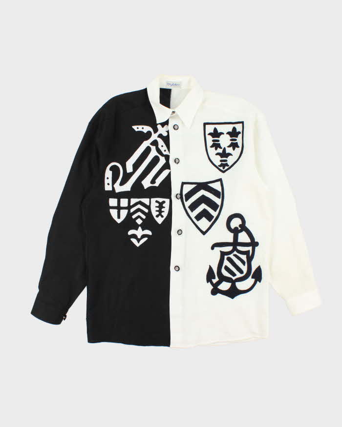 Vintage 90's Byblos Two Tones Embroidered Pattern Long Sleeve Shirt - L