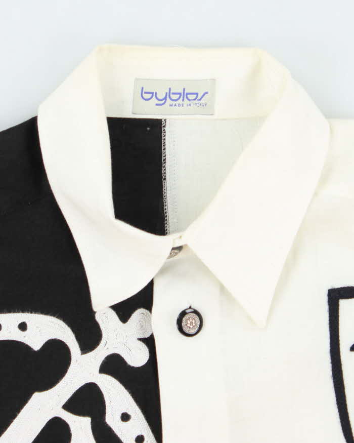 Vintage 90's Byblos Two Tones Embroidered Pattern Long Sleeve Shirt - L