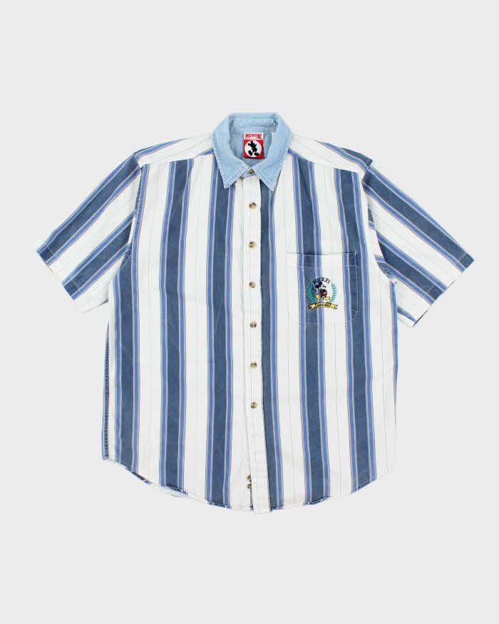 Vintage 90's Disney Embroidered Striped Short Sleeve Shirt - M