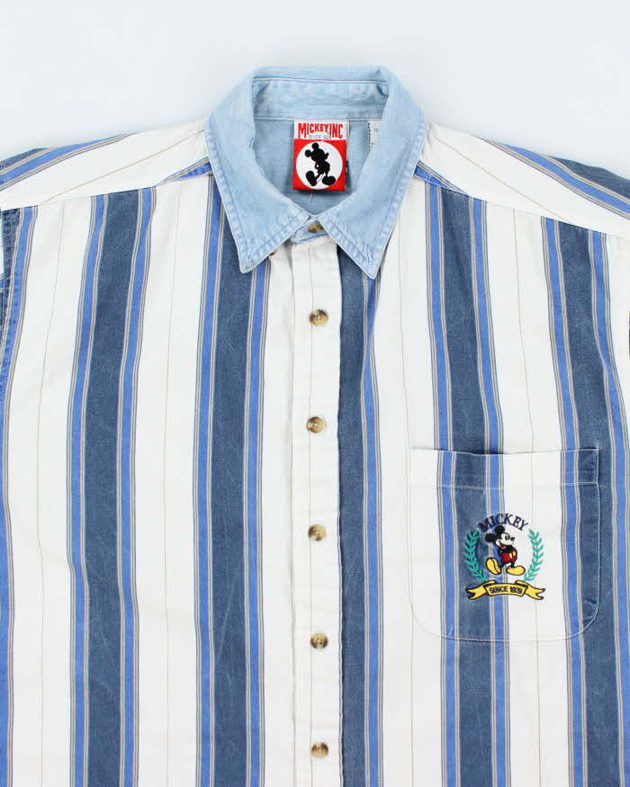 Vintage 90's Disney Embroidered Striped Short Sleeve Shirt - M