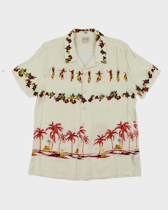 Vintage Y2K Guess Hula Girl Printed Hawaiian Shirt - L