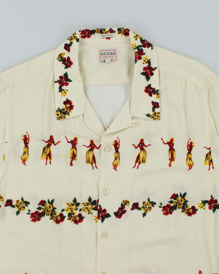 Vintage Y2K Guess Hula Girl Printed Hawaiian Shirt - L