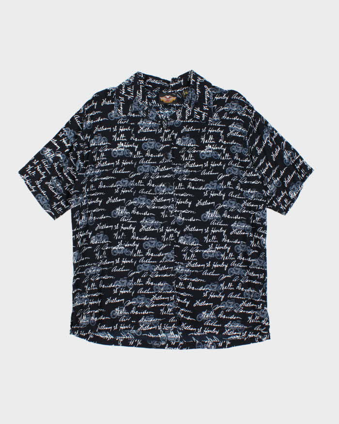 Vintage 2000's Harley Davidson All Over Print Spell Out Hawaiian Shirt - XL