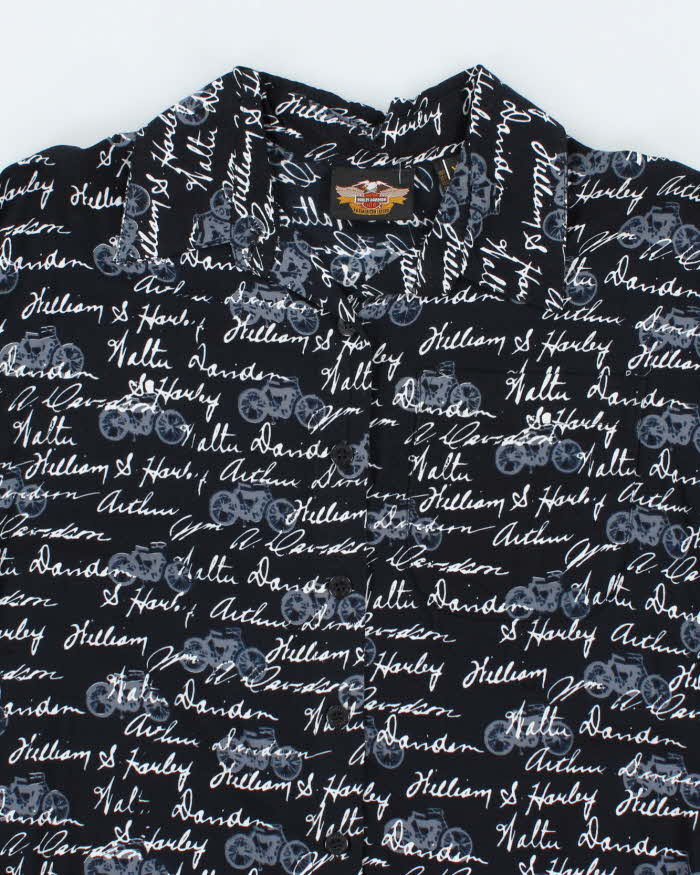 Vintage 2000's Harley Davidson All Over Print Spell Out Hawaiian Shirt - XL