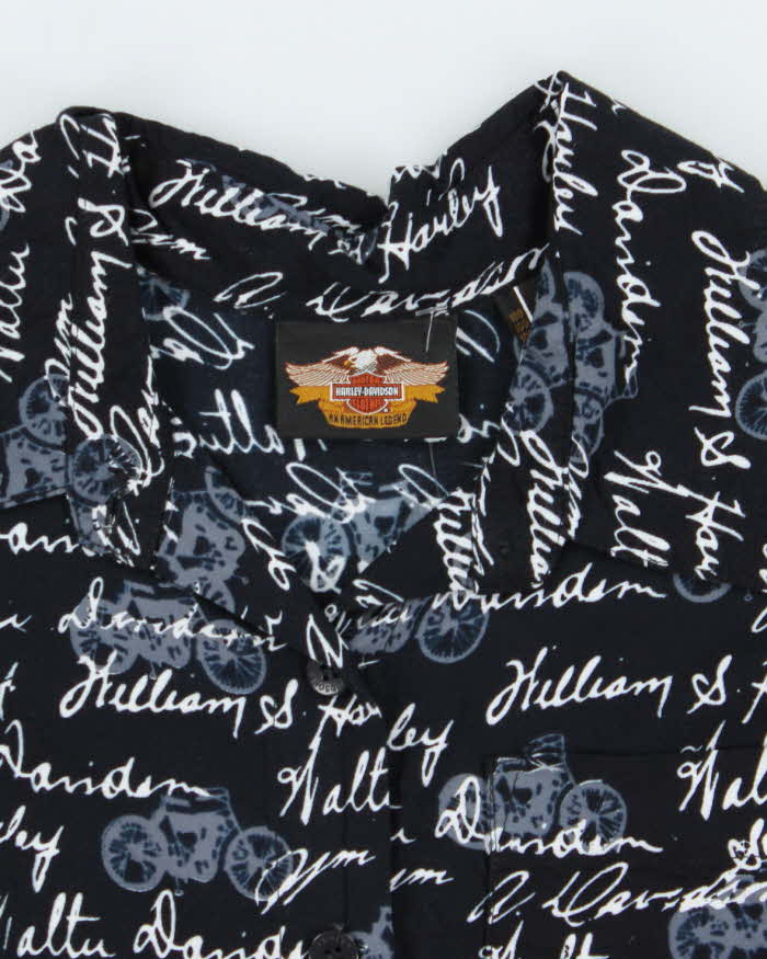 Vintage 2000's Harley Davidson All Over Print Spell Out Hawaiian Shirt - XL