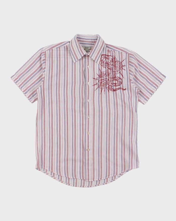 Vintage Y2K Guess Embroidered Striped Short Sleeve Shirt - M