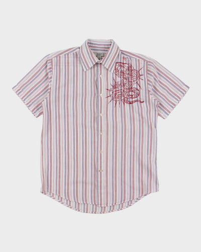 Vintage Y2K Guess Embroidered Striped Short Sleeve Shirt - M