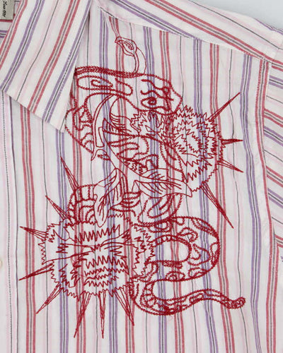 Vintage Y2K Guess Embroidered Striped Short Sleeve Shirt - M