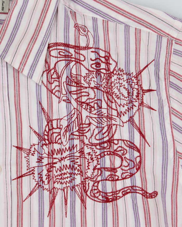 Vintage Y2K Guess Embroidered Striped Short Sleeve Shirt - M
