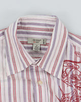 Vintage Y2K Guess Embroidered Striped Short Sleeve Shirt - M